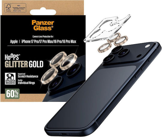PanzerGlass Hoops Camera Protection Tempered Glass Gold for the iPhone 17 Pro, iPhone 17 Pro Max, iPhone 16 Pro PG38210
