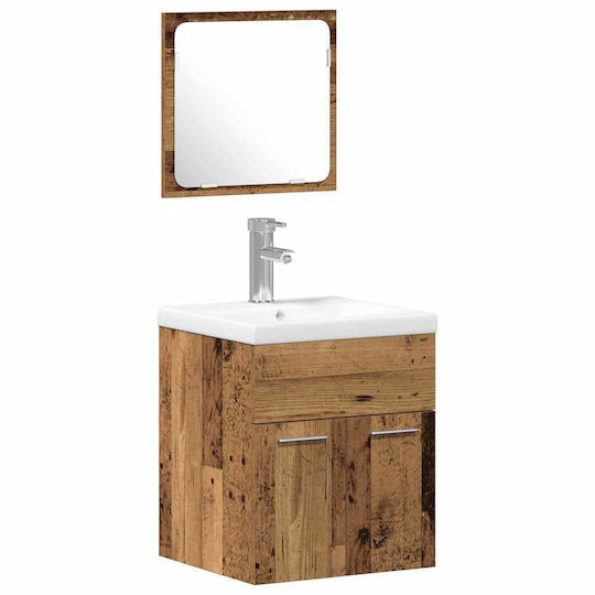 vidaXL Waschtisch mit Waschbecken, Spiegel & Säule mit Licht L41xB38.5xH46cm Old Wood