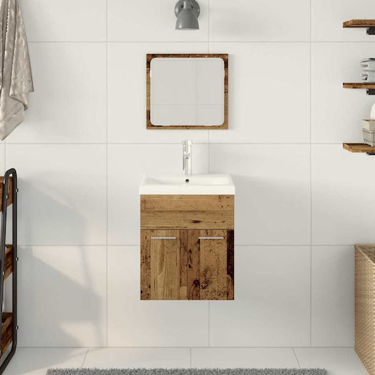vidaXL Πάγκος με Νιπτήρα, Καθρέπτη & Στήλη Μ41xΒ38.5xΥ46cm Παλιό Ξύλο