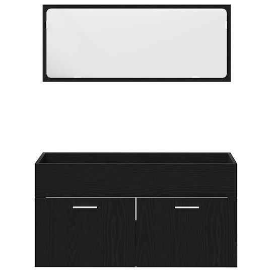 vidaXL Шкаф със Мивка, Огледало & Колона Д90xШ38.5xВ46см Black Beech