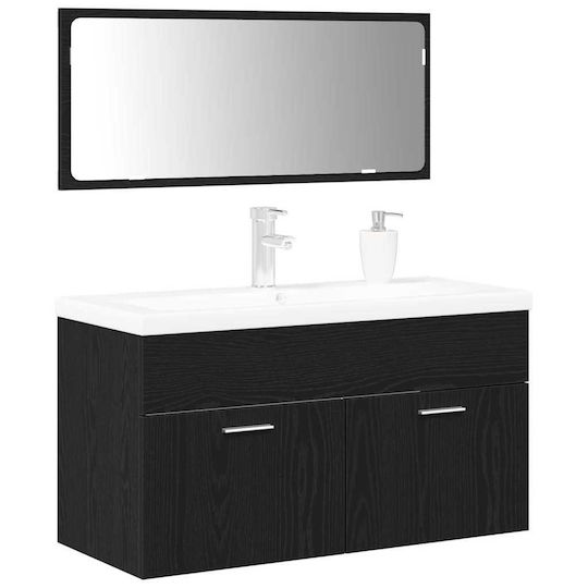 vidaXL Waschtisch mit Waschbecken & Spiegel L90xB46xH38.5cm Black Beech