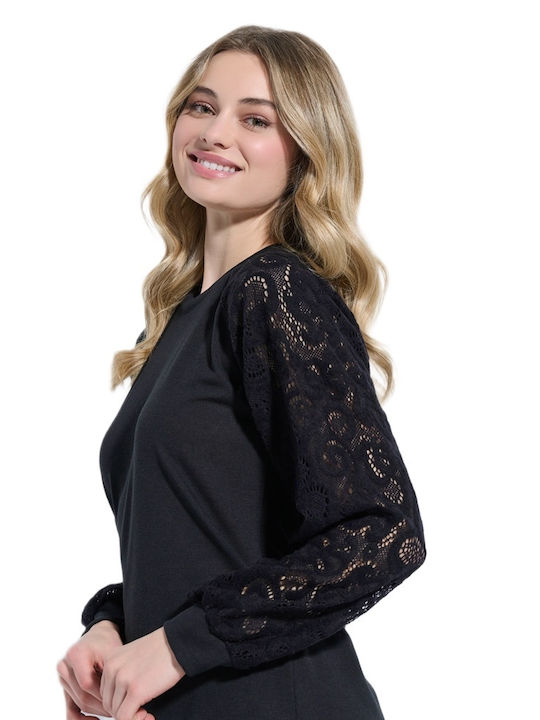Jeannette Lingerie Χειμερινό Γυναικείο Σετ Πιτζάμας Black
