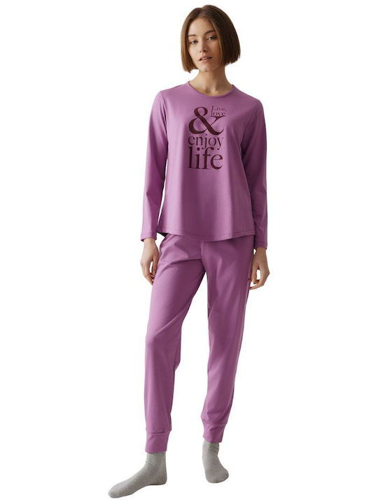 Minerva Winter Women's Pyjama Set Cotton Violet Enjoy