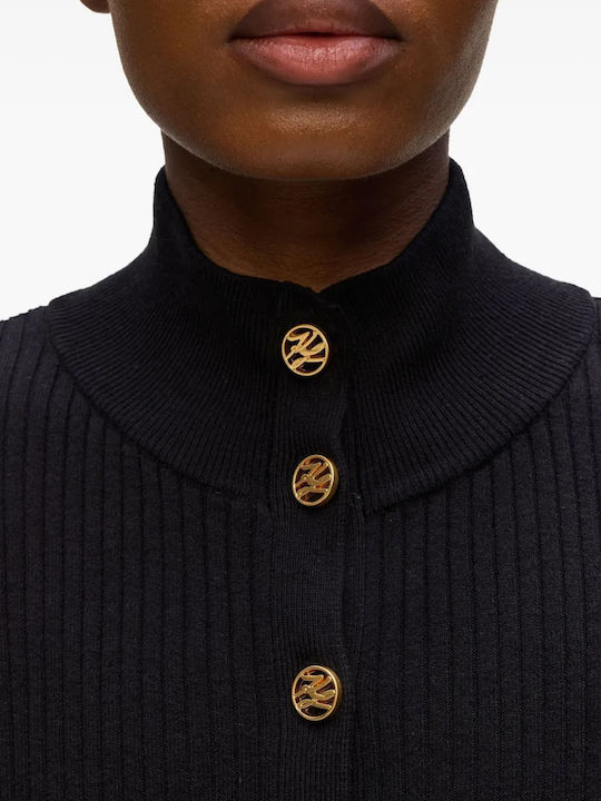 Gestrickte Damen Strickjacke mit Knöpfen Schwarze