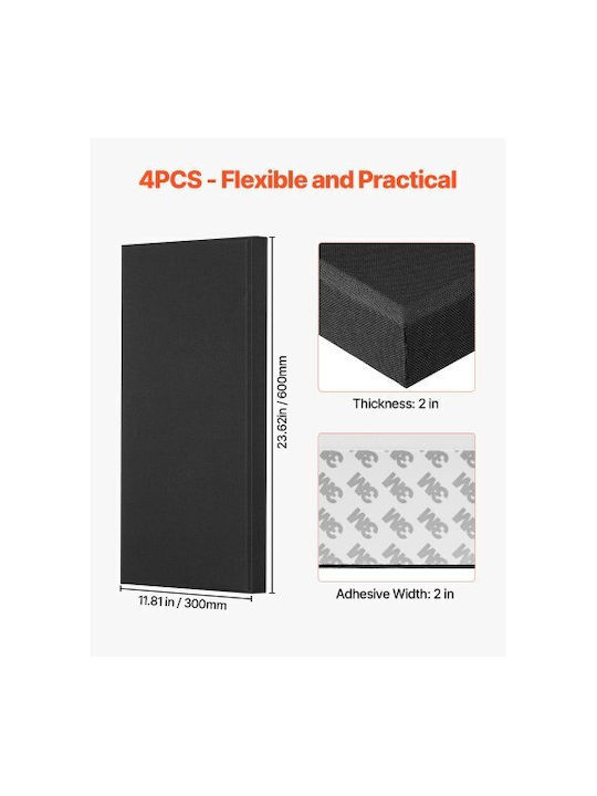 3D Wall Panels Adhesive Black 59.944x29.972cm 4 Pieces