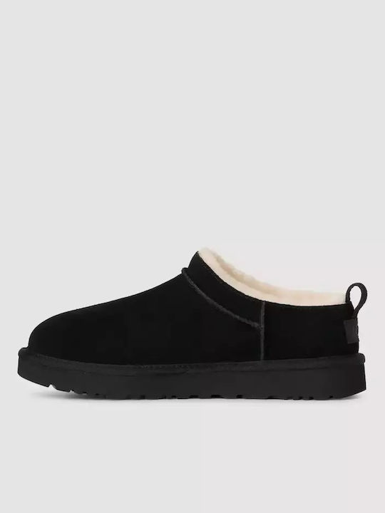 Classic Micro Closed-Toe Leather Women's Slippers Black