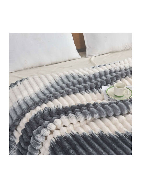 SpitiBazaar Blanket Velvet Queen 220x240cm Σκούρο Γκρι - Λευκό