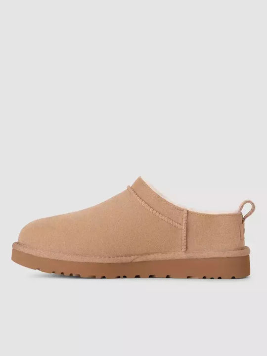 Classic Micro Closed-Toe Leather Women's Slippers Beige
