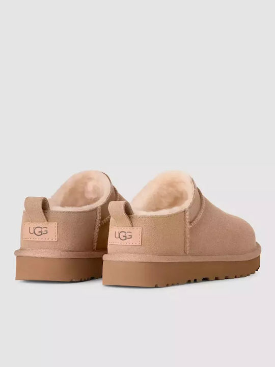 Classic Micro Closed-Toe Leather Women's Slippers Beige