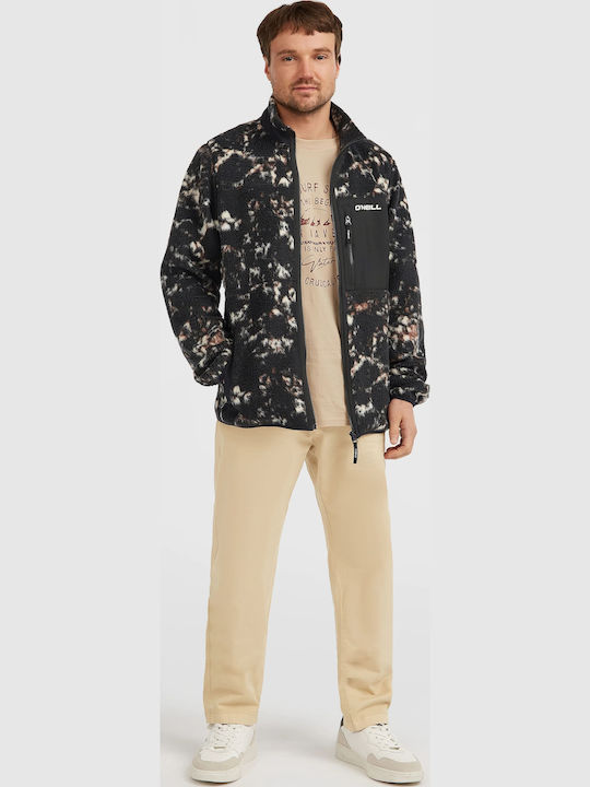 Men's Fleece Cardigan Black/beige Quarry