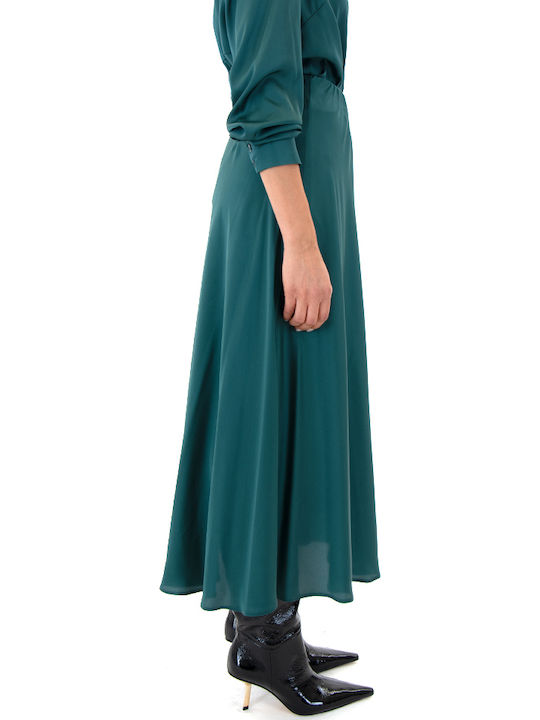 Satin High-waisted Midi Skirt Green