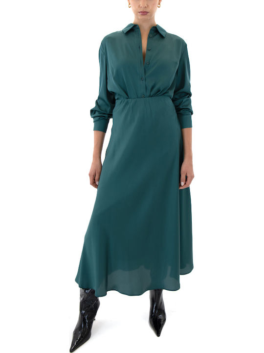 Satin High-waisted Midi Skirt Green