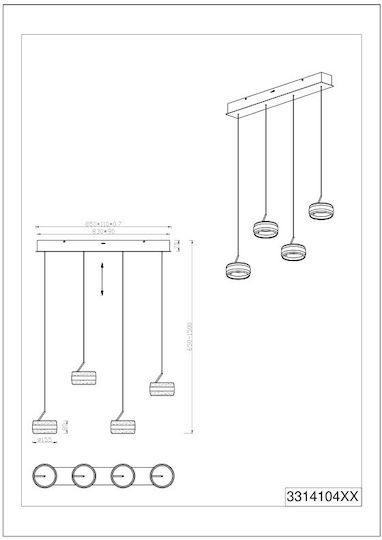 Trio Lighting Dios Κρεμαστό Φωτιστικό 85x150εκ. Trio Lighting Dios Κρεμαστό Φωτιστικό 85x150εκ.