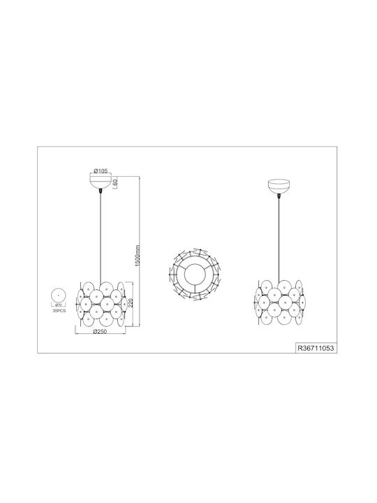 Trio Lighting Κρεμαστό Φωτιστικό Διάφανο