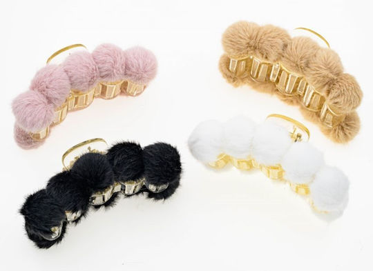 Large Transparent Plastic Claw Decorated With Pom Pom 4 Colours Black
