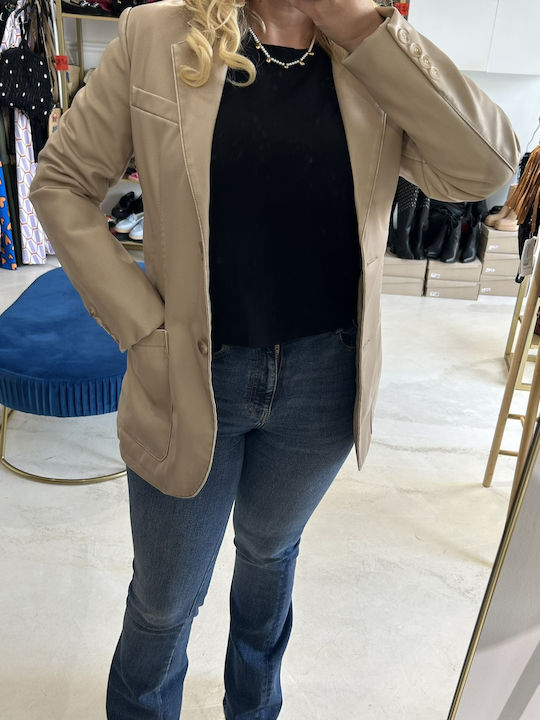 Irene Vilou Blazer pentru femei Piele Sacou Beige