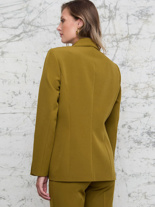 La Soie Line Damen Krepp Blazer Green