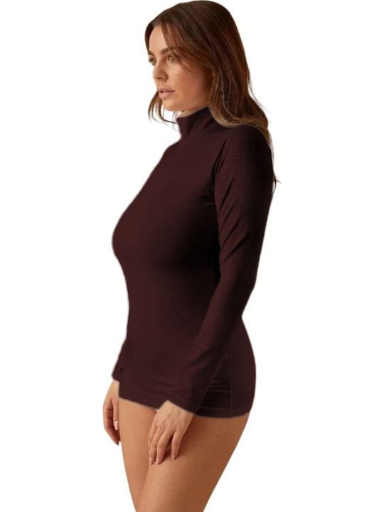 Women's Long Sleeve Turtleneck T-Shirt Coffee