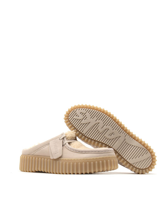 Torhill Leather Mules with High Heel in Beige Color