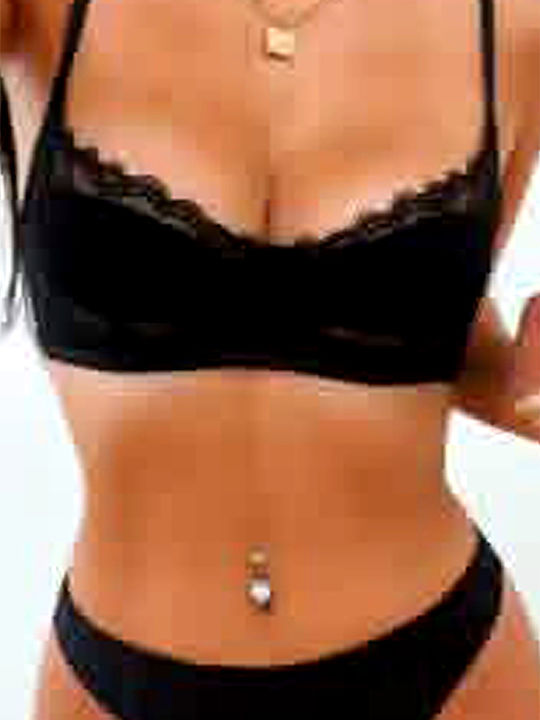 Modern Ocean Lace Underwear Set with Bra & Brazil Black