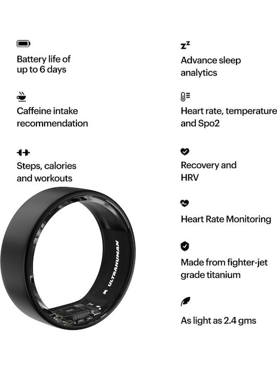 Ultrahuman Air Smart Ring 18.1mm Wasserdicht mit Pulsmesser Schwarz
