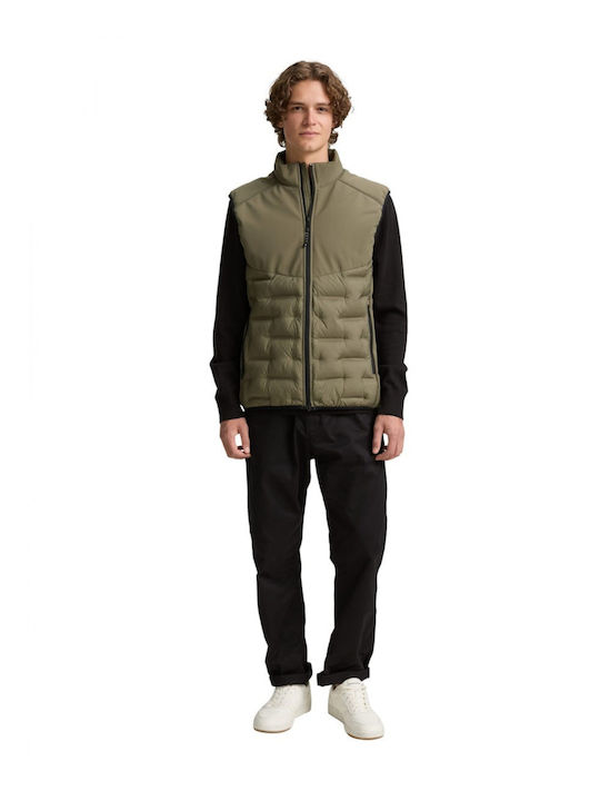 Vestă Puffer Fără Mâneci Impermeabilă și cu Protecție Împotriva Vântului Verde Olive