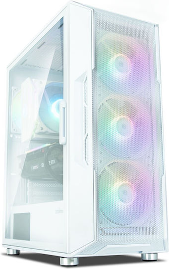 Zalman i3 Neo Геймърско бюро Midi Tower Компютърна кутия със страничен прозорец и RGB осветление Бял