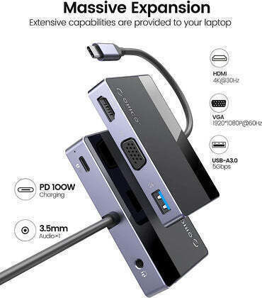 Orico USB-C Docking Station mit HDMI 4K PD Schwarz (DM-5P-BK-BP)