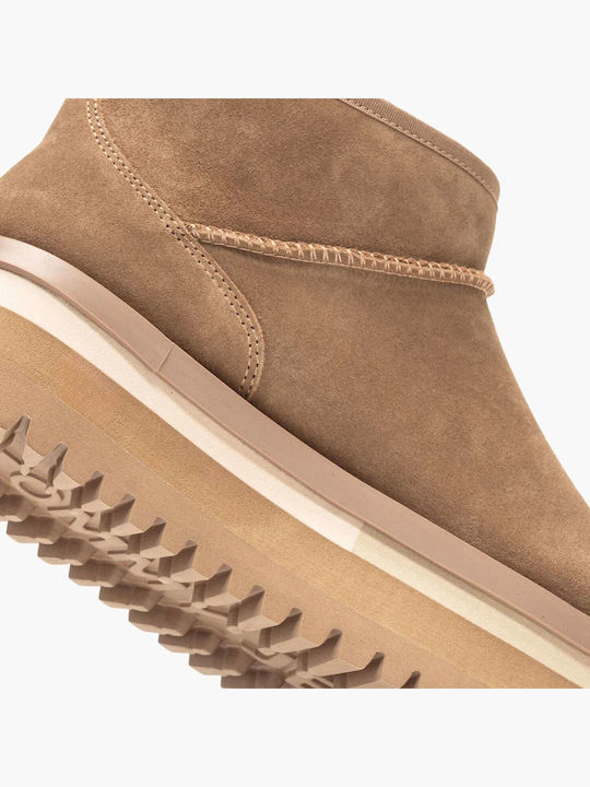 Leather Women's Ankle Boots with Fur Tabac Brown