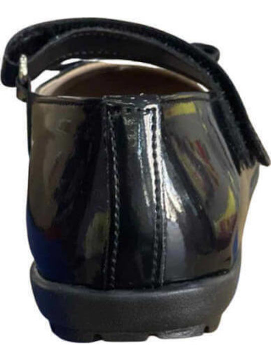 Kids Leather Ballerinas with Hoop & Loop Closure Black