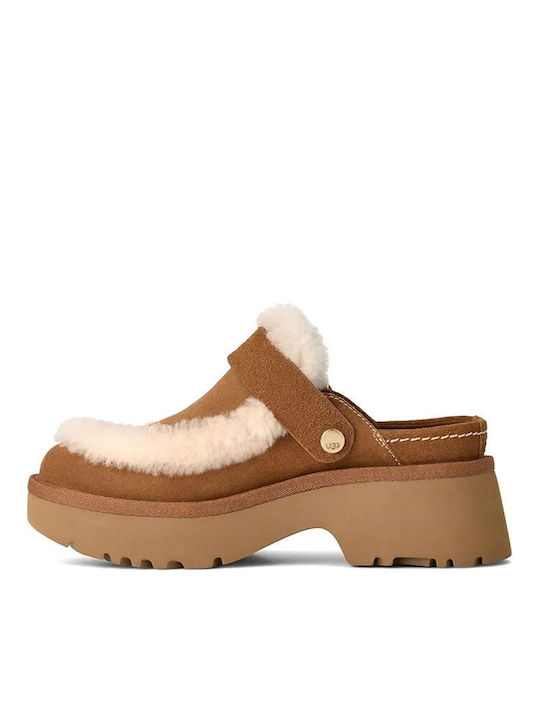 Closed-Toe Leather Women's Brown Slippers