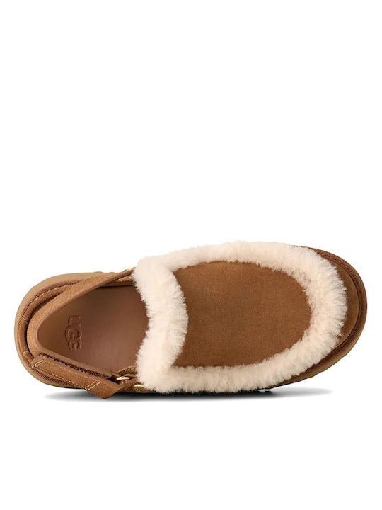 Closed-Toe Leather Women's Brown Slippers