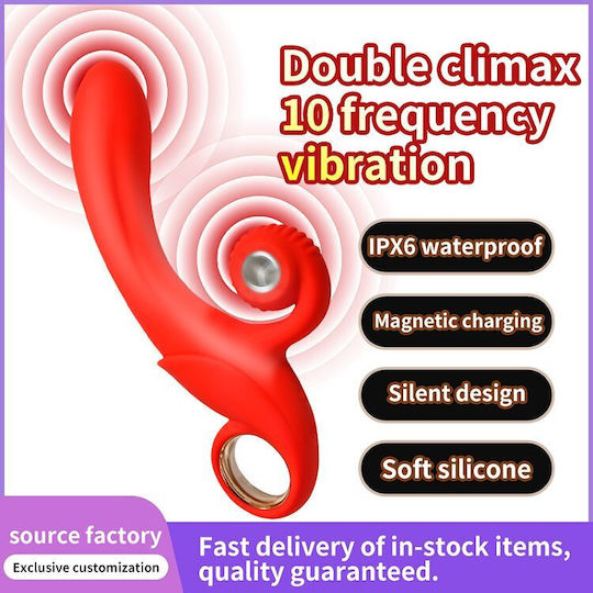 Smd Fantasy Clitoral Rabbit Vibrator Dual Stimualtion Silicone 10 Vibration Modes Whisper-quiet Red