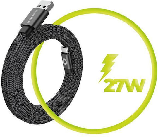 Mobile Origin Magnetic / Flat USB 2.0 Cable USB-C male - USB-A 27W Μαύρο 1m