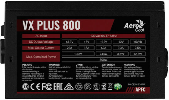 Aerocool VX Plus Stealth 800 800W Черен Компютърно захранване Пълен кабел