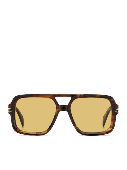 David Beckham Men's Sunglasses with Brown Tartaruga Plastic Frame and Yellow Lens DB 7151/S EX4/HO
