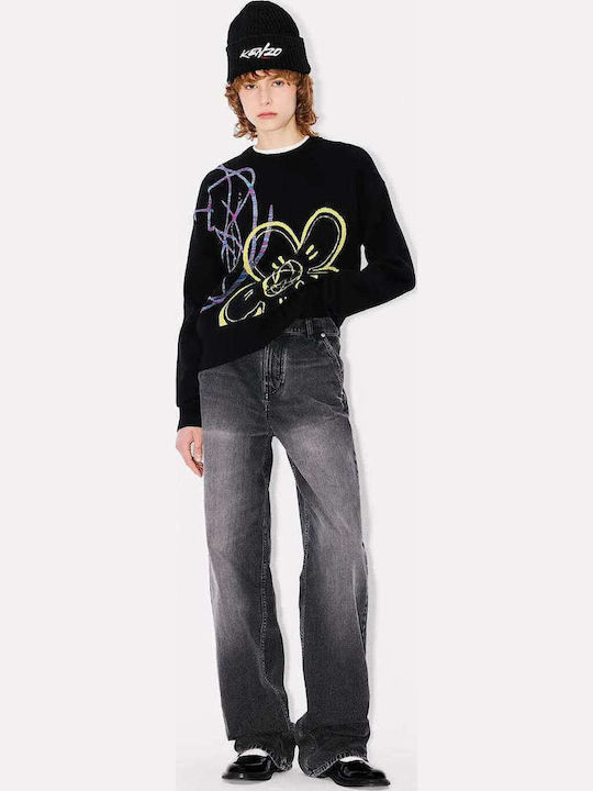 Women's Sweater Cotton Floral Black