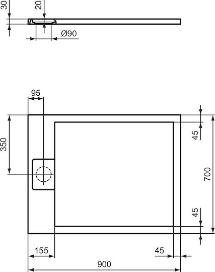 Ideal Standard Ultra Flat S I Life Правоъгълена Душ от изкуствен камък 90x70см Бежов