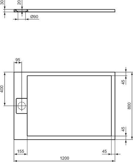 Ideal Standard Rectangular Artificial Stone Shower Beige Ultra Flat S I Life 120x80x3cm