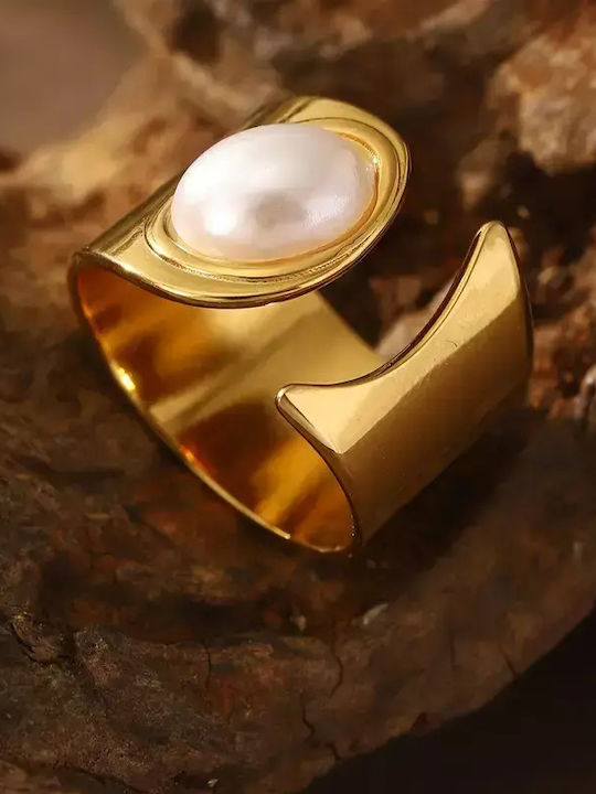 Damen Ring mit Perlen aus Stahl Vergoldet