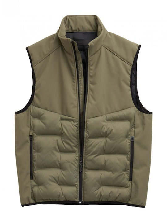 Vestă Puffer Fără Mâneci Impermeabilă și cu Protecție Împotriva Vântului Verde Olive