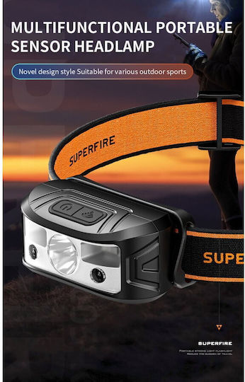 Superfire Lanternă cu Bliț Reîncărcabilă de Tip Cască LED IP44 cu Luminozitate Maximă 120lm Superfire