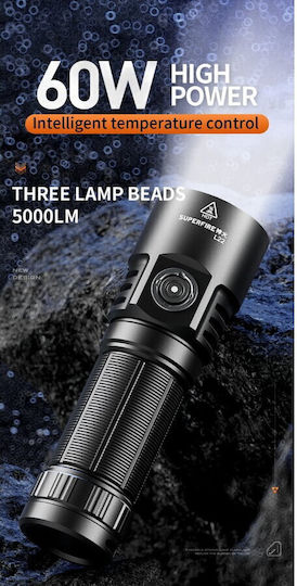 Superfire Lanternă LED IP44 cu Luminozitate Maximă 5000lm Negru