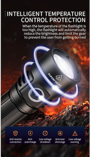Superfire Lanternă LED IP44 cu Luminozitate Maximă 5000lm Negru
