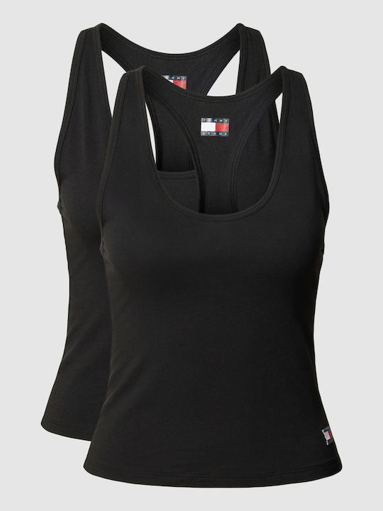 Women's Cotton T-Shirt and Racer Back with Spaghetti Strap and Racer Back Black 2Pack