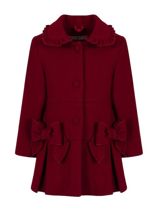 Kids Long Coat with Hood Burgundy