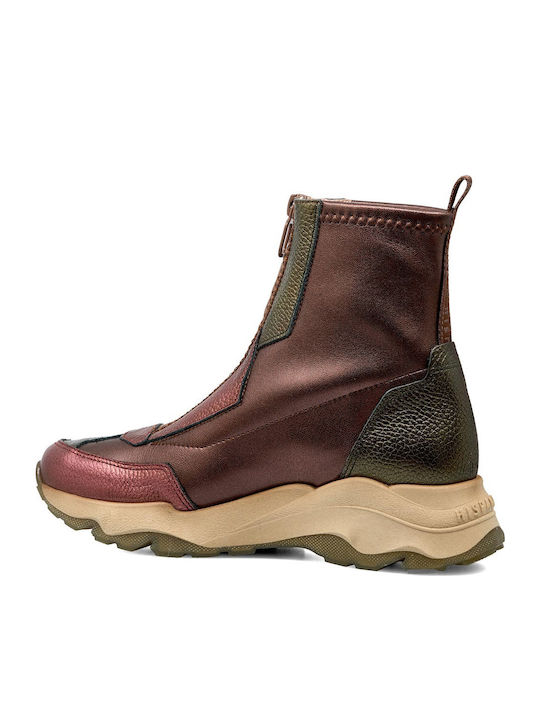 Leder Stiefeletten Damen Burgundisch