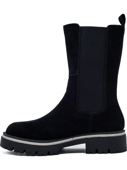 Leder Stiefeletten Damen Schwarz