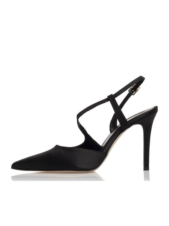 Synthetic Leather Black Satin High Heels