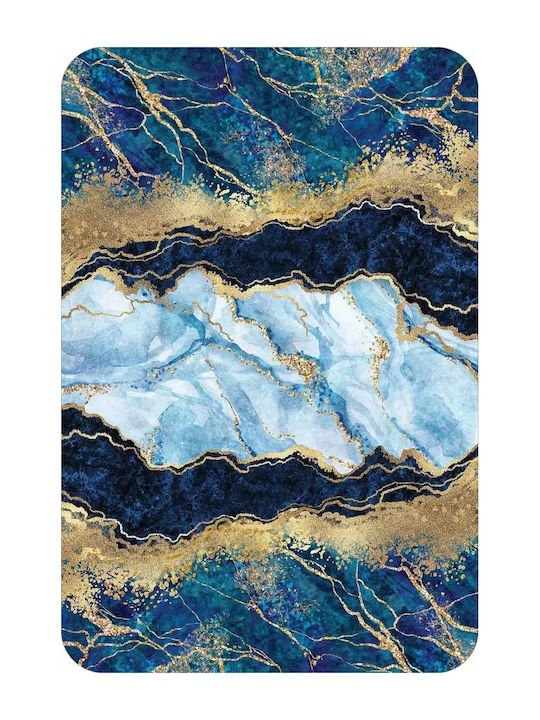 Set Bath Mats Blue Marble Gold Details